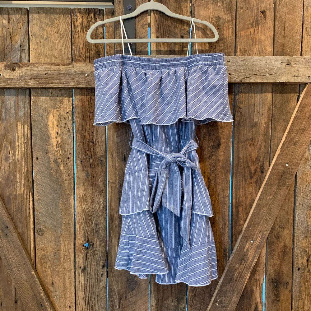Striped off the shoulder ruffle dress
